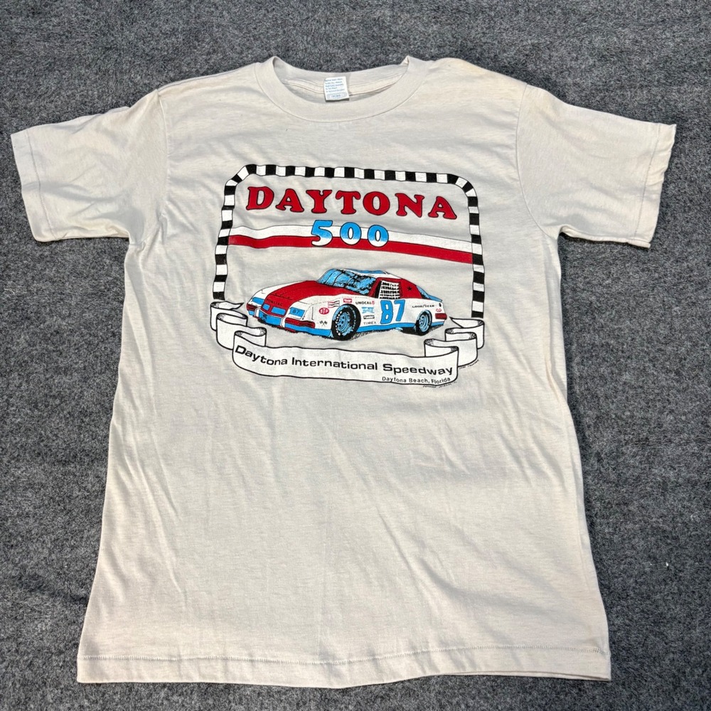 Ched Daytona 500 T-Shirt Mens Large White Good Vintage 1987 Single Stitch‎ Car